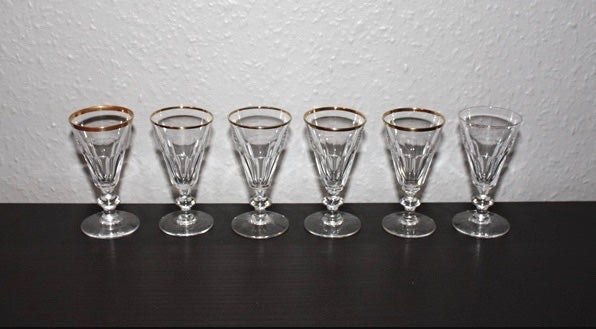 6st snapsglas med guldkant och knapp (9,6cm)