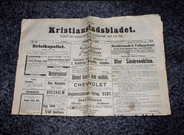 Uppslag från Kristianstadsbladet 5 april 1924